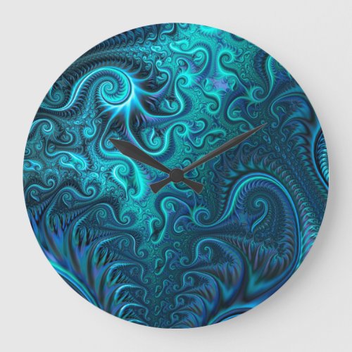 Abstract Colorful Blue  Teal Spiral Pattern Large Clock