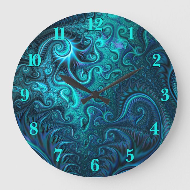 Abstract Colorful Blue & Teal Spiral Pattern Large Clock (Front)