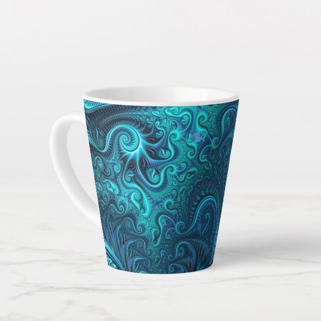 Abstract Colorful Blue & Teal Spiral Pattern Latte Mug (Left Angle)