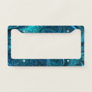 Abstract Colorful Blue & Teal Spiral Pattern License Plate Frame