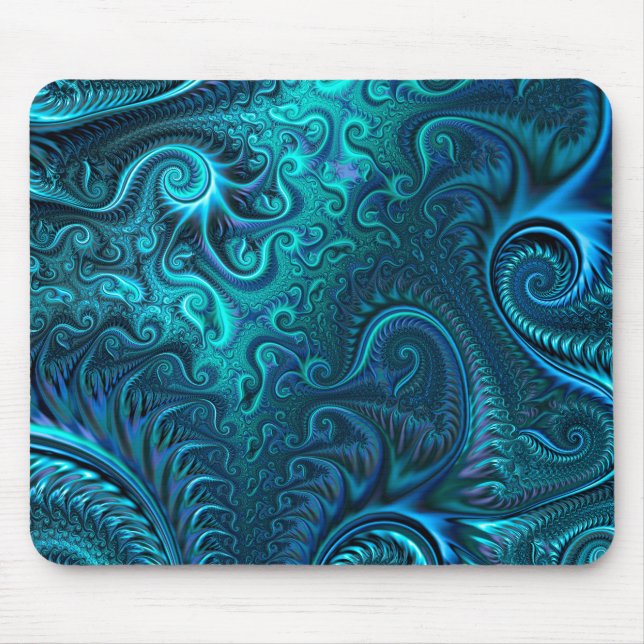 Abstract Colorful Blue & Teal Spiral Pattern  Mouse Pad (Front)