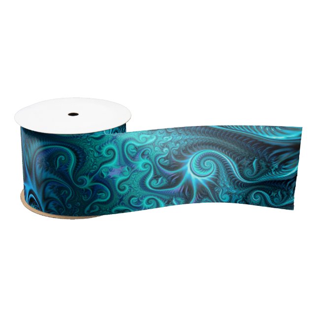 Abstract Colorful Blue & Teal Spiral Pattern Satin Ribbon (Spool)