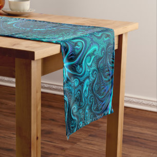 Abstract Colorful Blue & Teal Spiral Pattern Short Table Runner