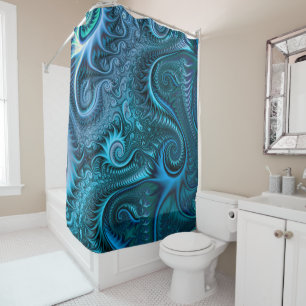 Abstract Colorful Blue & Teal Spiral Pattern Shower Curtain