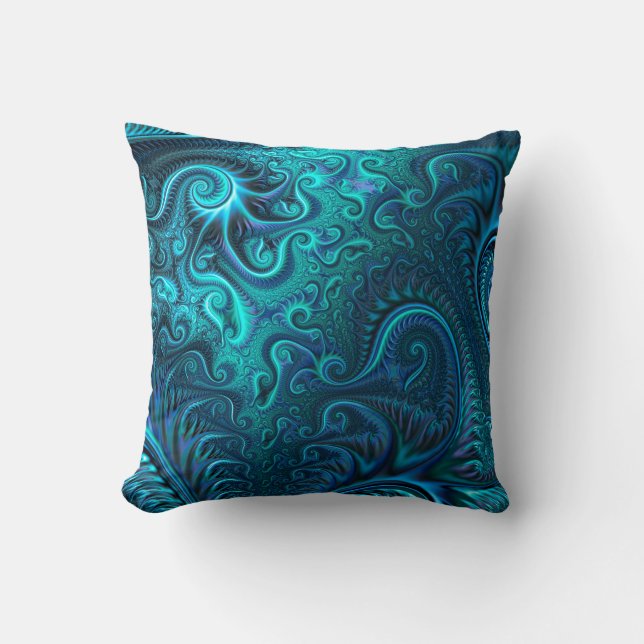 Abstract Colorful Blue & Teal Spiral Pattern  Throw Pillow (Front)