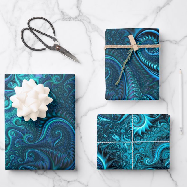 Abstract Colorful Blue & Teal Spiral Pattern  Wrapping Paper Sheets (Front)