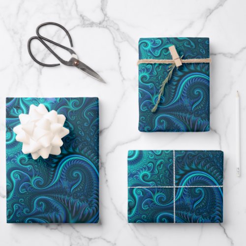 Abstract Colorful Blue  Teal Spiral Pattern  Wrapping Paper Sheets