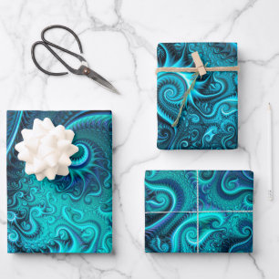 Abstract Colorful Blue & Teal Spiral Pattern Wrapping Paper Sheets