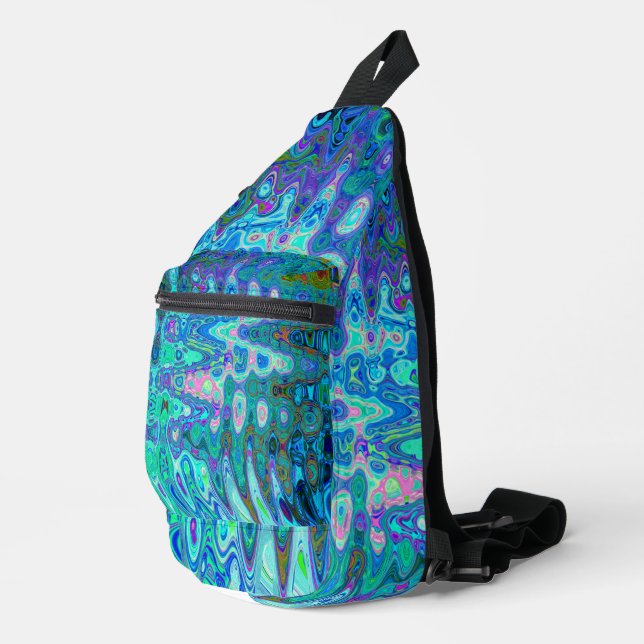 Abstract Colorful Blue Wavy Mosaic Retro Sling Bag (Right Corner)