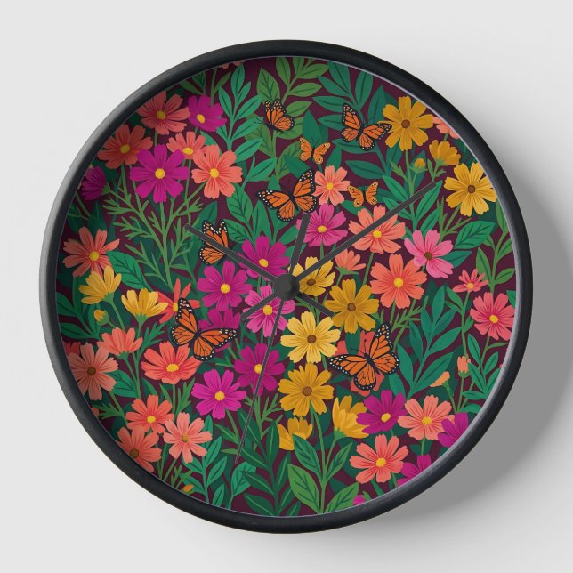 Abstract Colorful Boho Cosmos Flowers Art Clocks (Front)