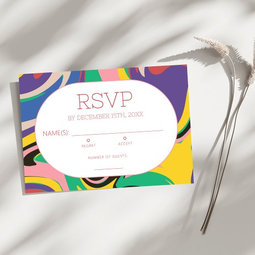 Abstract Colorful Bold Modern Groovy RSVP Card
