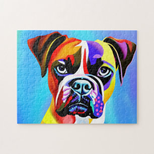 Abstract colorful Boxer dog on a blue background  Jigsaw Puzzle