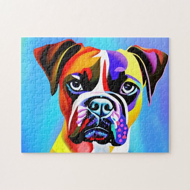 Abstract colorful Boxer dog on a blue background  Jigsaw Puzzle (Horizontal)