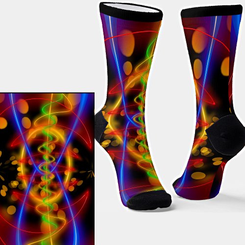 Abstract Colorful Bright Line Curves Socks