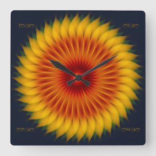 ABSTRACT COLORFUL BRIGHT SUNFLOWER PATTERN SQUARE WALL CLOCK