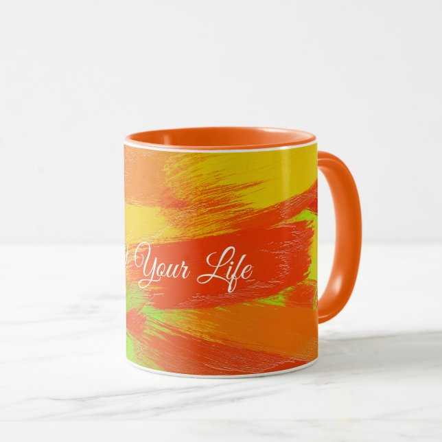 Abstract colorful brush strokes texture.text. mug (Front Right)