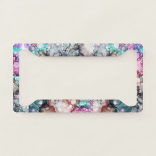 Abstract Colorful bubbles alcohol ink art License Plate Frame