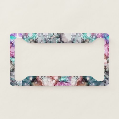 Abstract Colorful bubbles alcohol ink art  License Plate Frame
