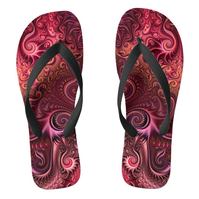 Abstract Colorful Burgundy Carmine Spiral Pattern Flip Flops (Footbed)