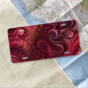 Abstract Colorful Burgundy Carmine Spiral Pattern License Plate