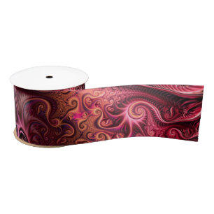 Abstract Colorful Burgundy Carmine Spiral Pattern Satin Ribbon