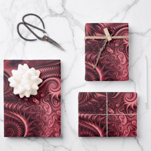 Abstract Colorful Burgundy Carmine Spiral Pattern Wrapping Paper Sheets