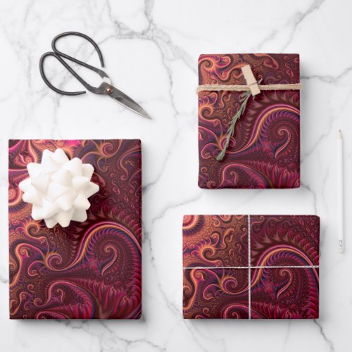 Abstract Colorful Burgundy Carmine Spiral Pattern Wrapping Paper Sheets