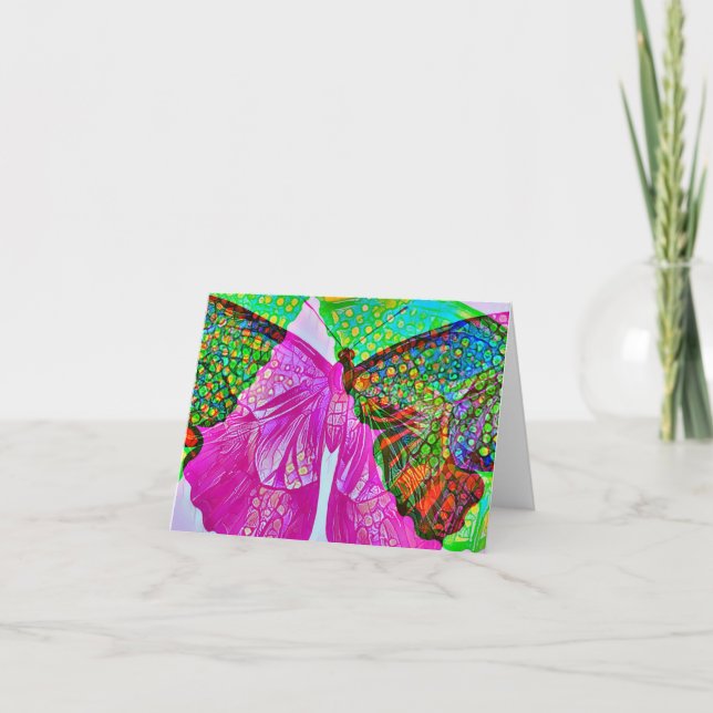 Abstract Colorful Butterfly Art Note Card (Front)
