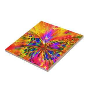 Abstract Colorful Butterfly Ceramic Tile