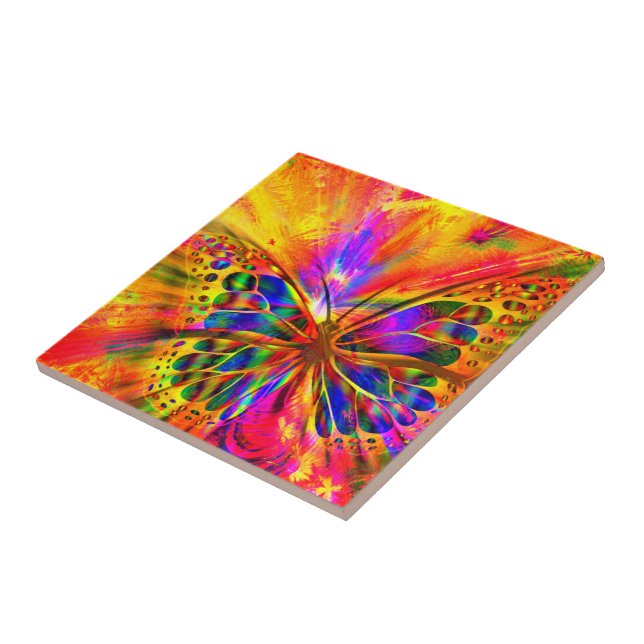 Abstract Colorful Butterfly Ceramic Tile (Side)