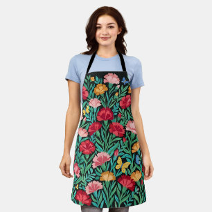 Abstract Colorful Carnations Butterflies Apron