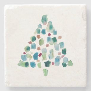 Abstract Colorful Christmas Tree Ceramic Stone Coaster