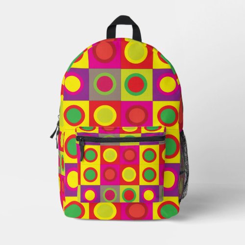 Abstract Colorful Circle Square Seamless Pattern   Printed Backpack