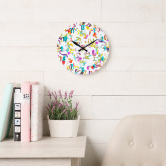Abstract Colorful Confetti Toss Over White Large Clock