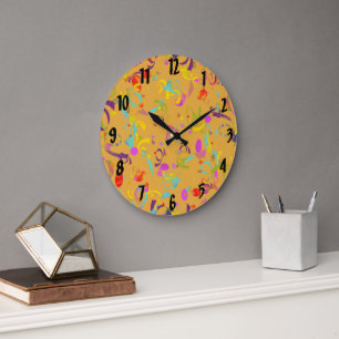 Abstract Colorful Contemporary Confetti Toss Large Clock