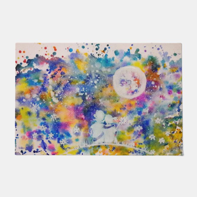 Abstract Colorful Couple Moon Dreams Doormat (Front)