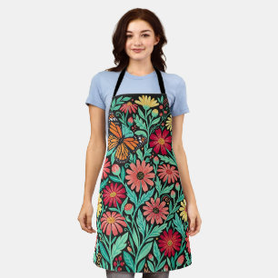 Abstract Colorful Daisies Butterfly Apron