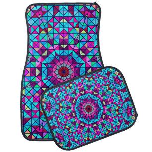 Abstract Colorful Digital Decorative Flower. Geome Car Floor Mat