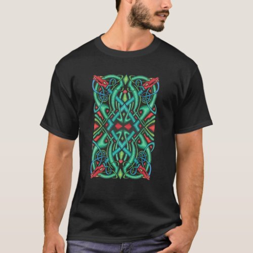 Abstract Colorful Dragon Head Celtic Knot Design T_Shirt