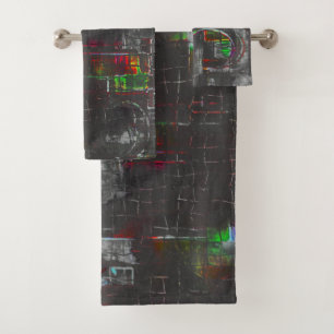 Abstract colorful drawing in dark night under jute bath towel set