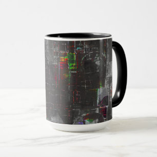 Abstract colorful drawing in dark night under jute mug