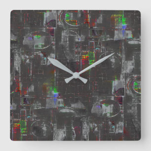 Abstract colorful drawing in dark night under jute square wall clock