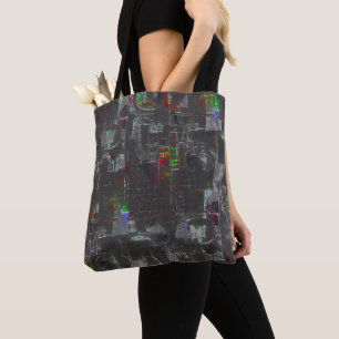 Abstract colorful drawing in dark night under jute tote bag