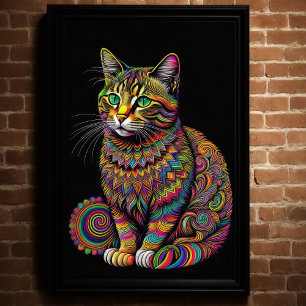 Abstract Colorful Drawing of A Cat 2:3 II Poster