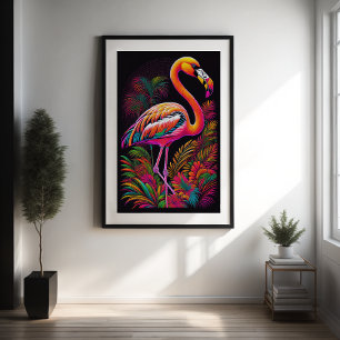 Abstract Colorful Drawing of A Flamingo 2:3 II Poster