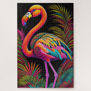 Abstract Colorful Drawing of A Flamingo Jigsaw Puzzle