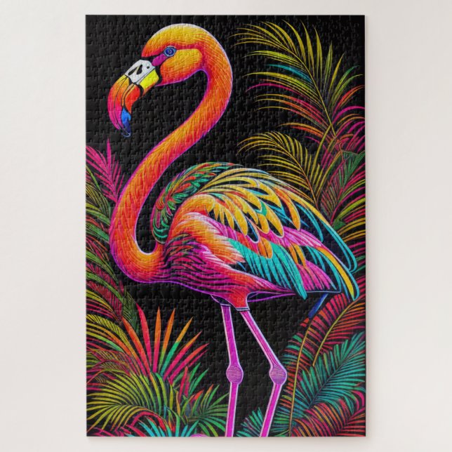 Abstract Colorful Drawing of A Flamingo Jigsaw Puzzle (Vertical)