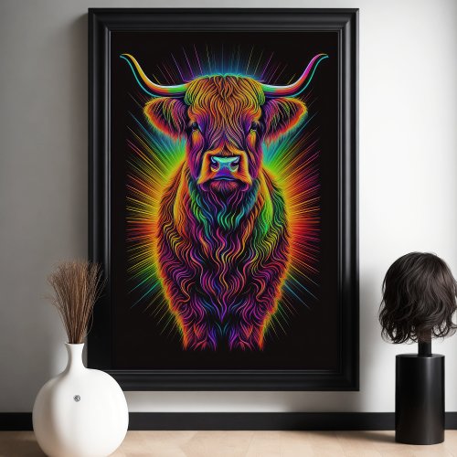 Abstract Colorful Drawing of A Highland Cow 23 II Poster