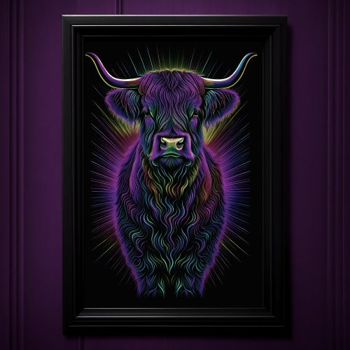 Abstract Colorful Drawing of A Highland Cow  23 Poster
