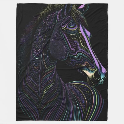 Abstract Colorful Drawing of A Horse Fleece Blanket